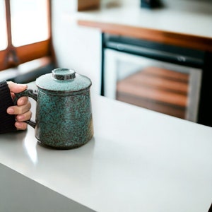 450 ml keramische porseleinen filter theekop met deksel, handgemaakte mok met grote capaciteit met handgreep, keuken en eetkamer, drinkgerei, keukenartikelen