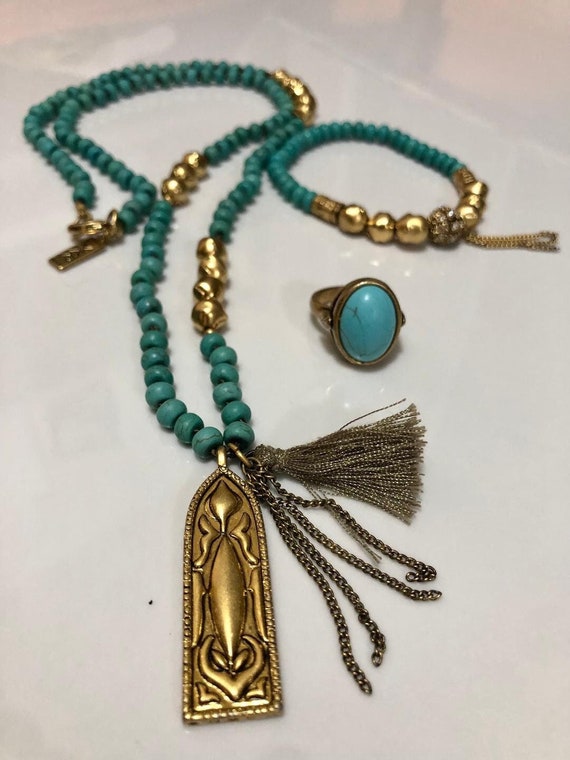 Silpada Brass Turquoise Necklace, Bracelet, Ring