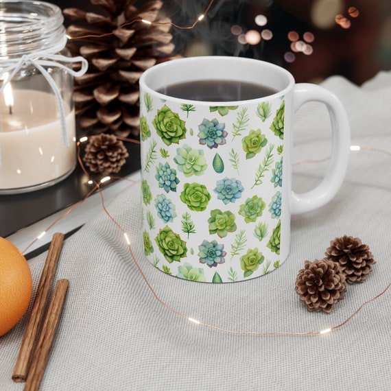 Succulent Pattern Ceramic Coffee Mug, Plant Lover Gift - Etsy