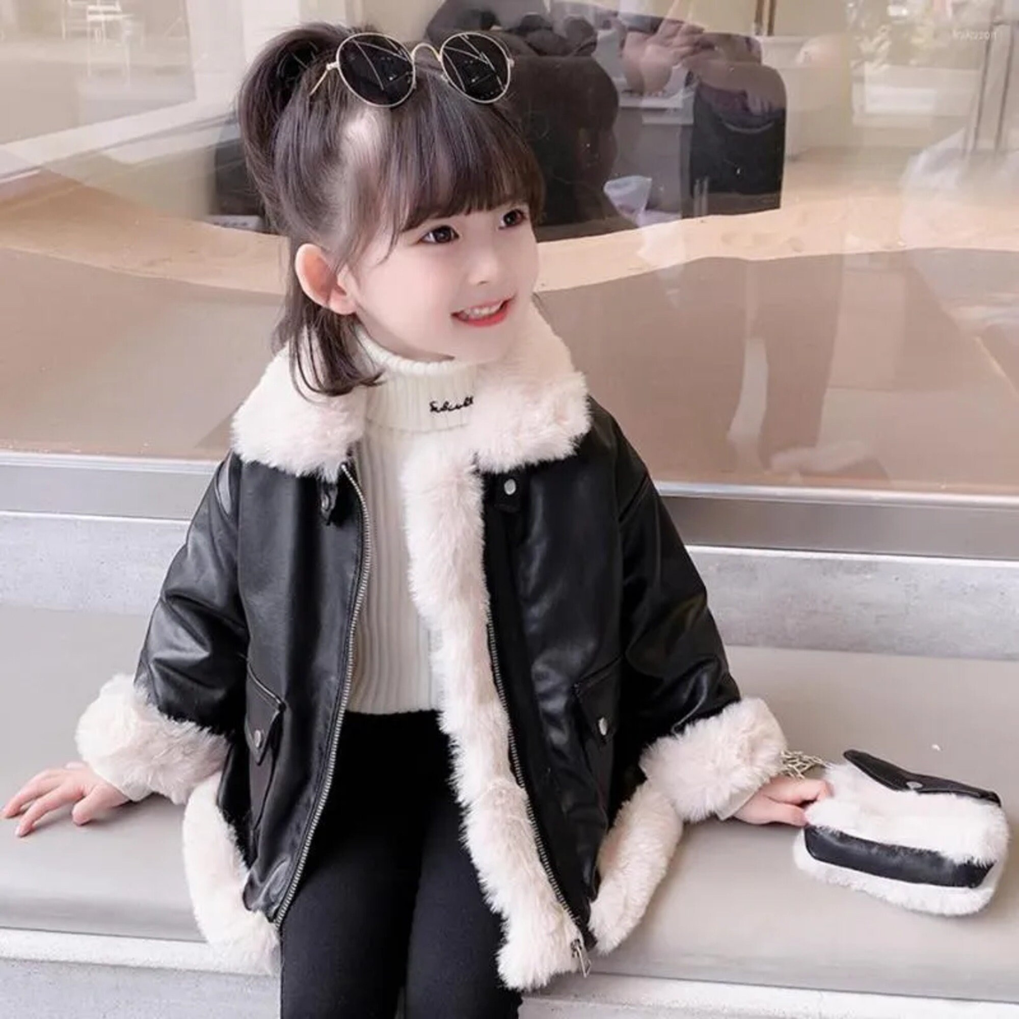 Kids Black B3 Bomber Jacket Shearling Sheepskin Leather - Etsy