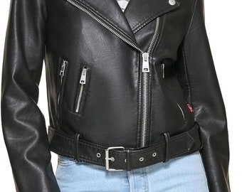 Classic Vintage Black Women Moto Leather Jacket, Lace Up Motorcycle Leather Jacket, Ladies Biker Natural Sheepskin Leather Jacket