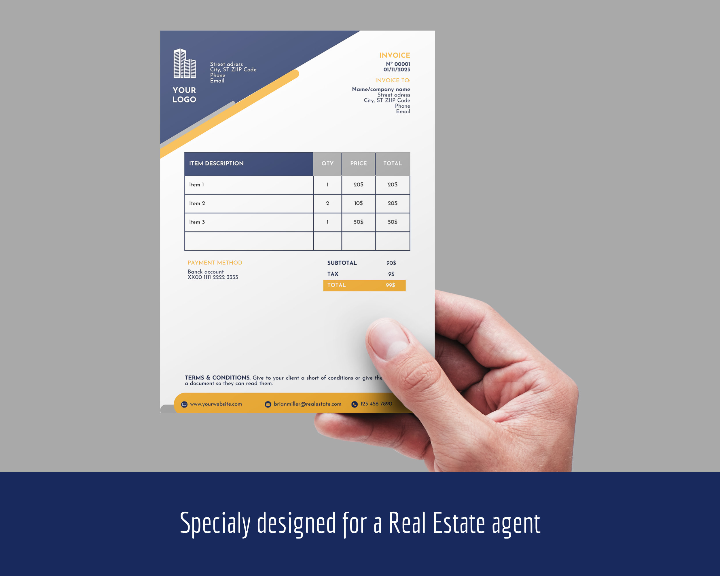 Invoice Template for Real Estate Agent Printable and - Etsy