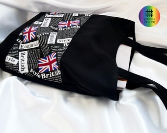 Britischer Stil Buch Tasche /Einkaufstasche in schwarz, Union Jack Souvenir Geschenk, Schwarze Schultasche, Fashionista Tasche, England Tasche, London Tasche