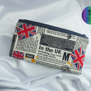 Sac à main zippé Union Jack, étui à crayons stationnaire dart marine noir, pochette de rangement zippée, pochette de sac à main zippée musicale britannique des années 1970, pochette de voyage image 5