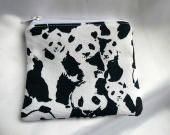 Porte-monnaie zippé avec imprimé ours panda, Porte-monnaie en toile naturelle, Petit porte-monnaie avec imprimé panda, Porte-monnaie zippé unisexe, Cadeau panda