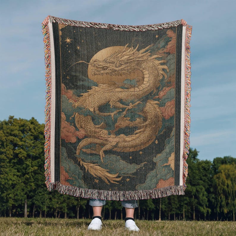 Dragoncore Woven Blanket, Dragon Blanket, Fantasy Throw Blanket, Gothic Home Decor, Dragon Lover Gift, Mythical Creature Blanket image 7