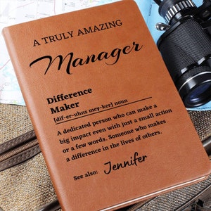 Difference Maker Journal, Unique Manager Gift, Personalized Colleague Friend Manager Appreciation Gift, Custom Name Leather Journal, Boss