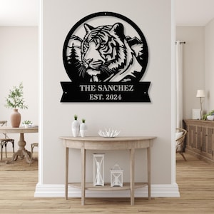 Personalized Tiger Metal Wall Art, Tiger Lover Decor, Wedding Gift, Established Sign, Custom Tiger Sign, Housewarming Gift Unique Tiger Gift
