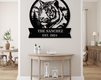 Personalized Tiger Metal Wall Art, Tiger Lover Decor, Wedding Gift, Established Sign, Custom Tiger Sign, Housewarming Gift Unique Tiger Gift