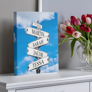 Personalized Family Names Sign, Mother&#39;s Day Gift, Multi Names Canvas Wall Art, Custom Street Sign Gift, Premium Wall Art, Family Gift Idea
