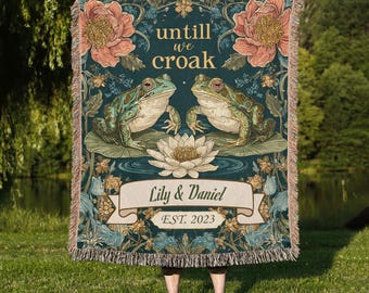 Until We Croak Woven Blanket, Frog Couples Blanket, Personalized Anniversary Gift, Romantic Frog Lover Gift, Custom Throw for Couples