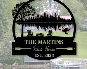 Personalized River House Metal Sign, Farmhouse Gift, Mountain House Sign Family Name Sign, Cabin Wall Decor, Housewarming Gift, Husband Gift