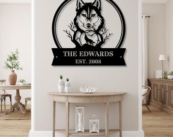 Personalized Wolf Metal Wall Art, Custom Name Sign