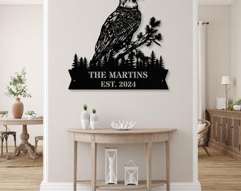 Custom Eagle Name Metal Sign,  Entryway Wall Art, Personalized Name & Address Sign, American Eagle Bird Lover Gift, Outdoor Patriotic Decor