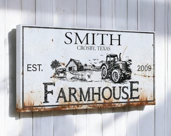 Personalized Farmhouse Canvas Sign, Living Room Rustic Home Decor, Custom Wall Art, Family Name Sign, Vintage Wall Decor, Housewarming Gift