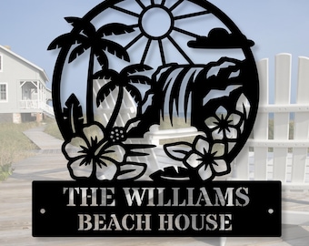 Personalized Beach House Metal Wall Sign, Aloha Summer Decor
