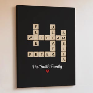Custom Crossword Puzzle Family Name Canvas Sign, Wedding Gifts, Personalized Family Tree Portrait, Unique Gift for Parents Anniversary Gifts
