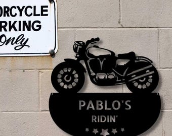 Personalized Motorcycle Metal Art Sign, Garage Wall Decor