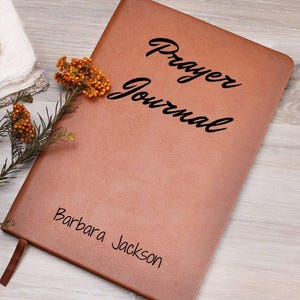 Personalized Prayer Journal, Custom Name Leather Journal, Bible Study Notebook, Gift for Her, Christmas or Birthday Gift for Mom, Religious