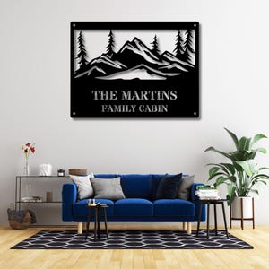 Personalized Cabin Metal Sign, Custom Last Name Metal Sign, Large Wall Metal Sign, Mountain Wall Decor, Wilderness Metal Sign, Husband Gift