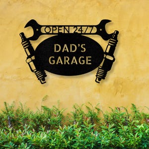 Personalized Car Garage Metal Sign, Spark Plugs Decor,Mechanic Shop Sign, Established Sign, Automotive Lover Gift, Custom Car Lover Gifts