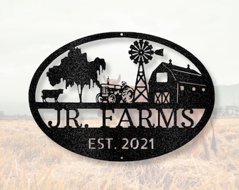 Personalized Farm Metal Sign, Farmhouse Wall Decor, Barn House Sign, Custom Family Name Sign, Personalized Farm Name Sign, Cattle Ranch Sign