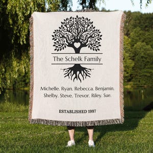 Cozy Family Tree Heritage Blanket, Custom Keepsake Tapestry Personalized Gift From Grandchildren,  Established  Date Sentimental Blanket.