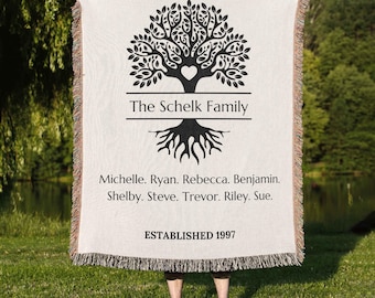 Custom Woven Family Tree Blanket, Personalized Heritage Gift