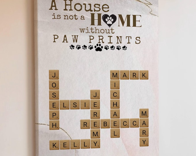 Personalized Crossword Canvas Art, Pet Paw Print Family Name Decor