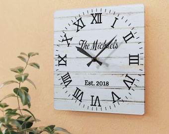 Personalized Last Name Acrylic Wall Clock, Wedding Gift for Couple, Roman Numeral Wall Clock, Anniversary Gift, Established Date Clock