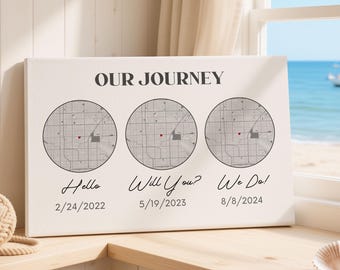 Custom Couples Our Journey Map Canvas Wall Art, Personalized Map Gift Couples Wedding Gifts, Engagement Housewarming Gifts, Bedroom Wall Art