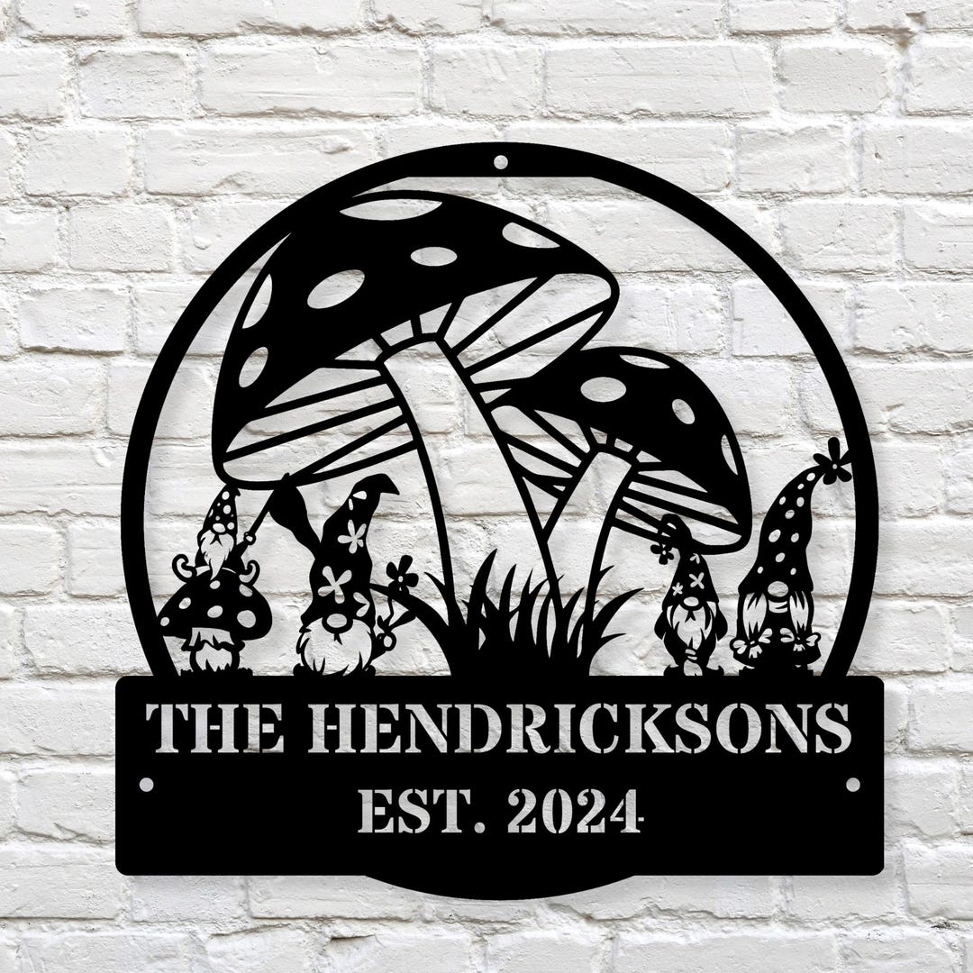 Custom Family Metal Sign, Gnome Mushroom Metal Sign Personalized Wall ...