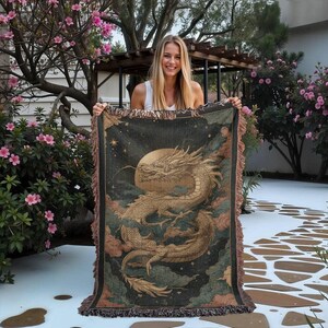Dragoncore Woven Blanket, Dragon Blanket, Fantasy Throw Blanket, Gothic Home Decor, Dragon Lover Gift, Mythical Creature Blanket image 2