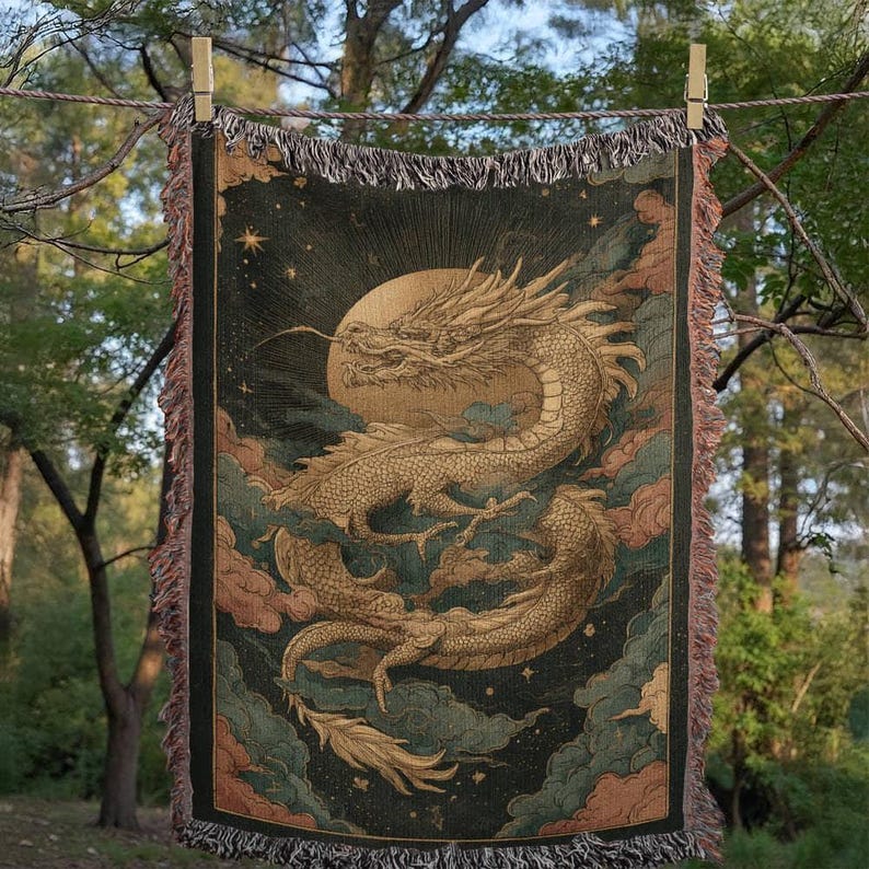 Dragoncore Woven Blanket, Dragon Blanket, Fantasy Throw Blanket, Gothic Home Decor, Dragon Lover Gift, Mythical Creature Blanket image 6