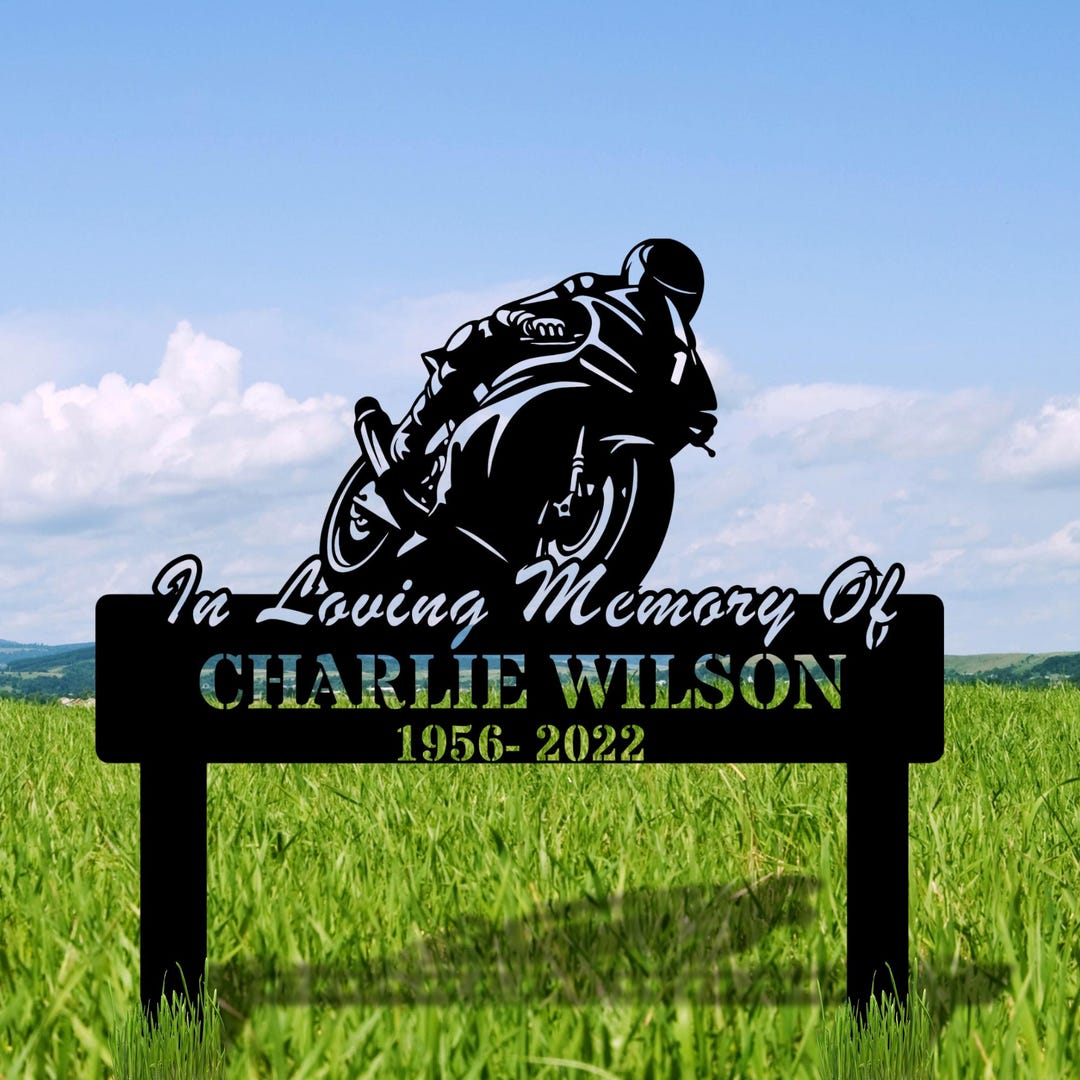 Custom Biker Memorial Metal Stake Sign, Motorcycle Memorial, Grave ...