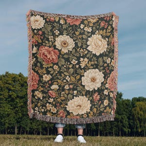 Floral Cottagecore Throw Blanket, Cozy Home Decor, Gift For Nature Gardening Lover, Housewarming Gift, Floral Woven Blanket, Picnic Blanket