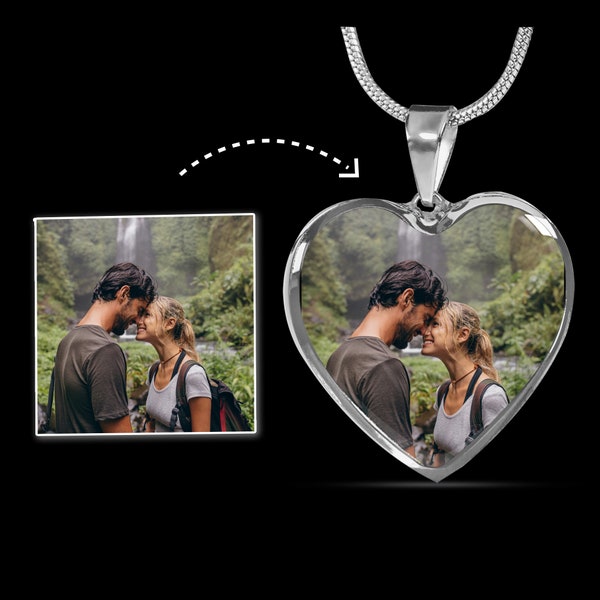 Photo Necklace, Necklace with Photo, Engraved Necklace, Anniversary Gift, Gift for Wife, Custom Photo Pendant Necklace, Picture Charm