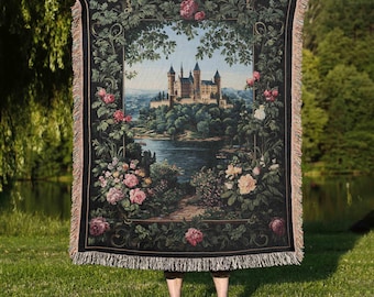 Medieval Castle Fairycore Woven Blanket, Gothic Fantasy Blanket,  Home Decor Blanket, Aesthetic Castle Decor Movie Picnic Blanket