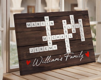 Custom Family Scrabble Canvas, Personalized Name Wall Art, Kids Names Wall Decor