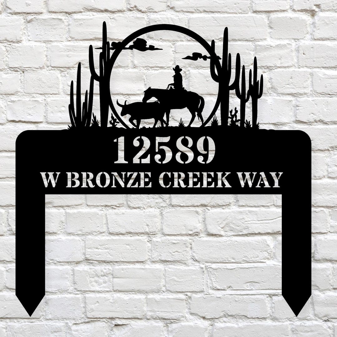 Cowboy Metal Address Stake, Farm Address Sign, Ranch Address Metal ...
