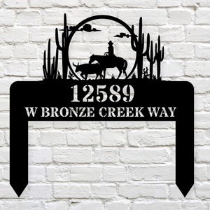 Cowboy Metal Address Stake, Farm Address Sign, Ranch Address Metal Stake, Equestrian Address Sign, Horse Ranch Signs, Home Address Sign
