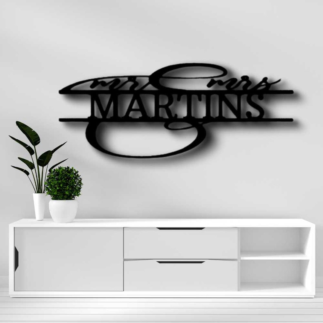 Custom Fancy Mr and Mrs Metal Sign, Personalized Mr and Mrs Monogram