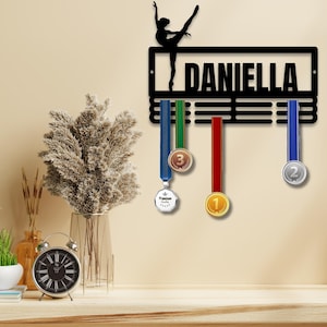 Dance Medal Hanger and Holder, Custom Monogram Dance Display Personalized Dance Medal Rack for Awards, Bedrrom Wall Sign Dance Keepsake Gift