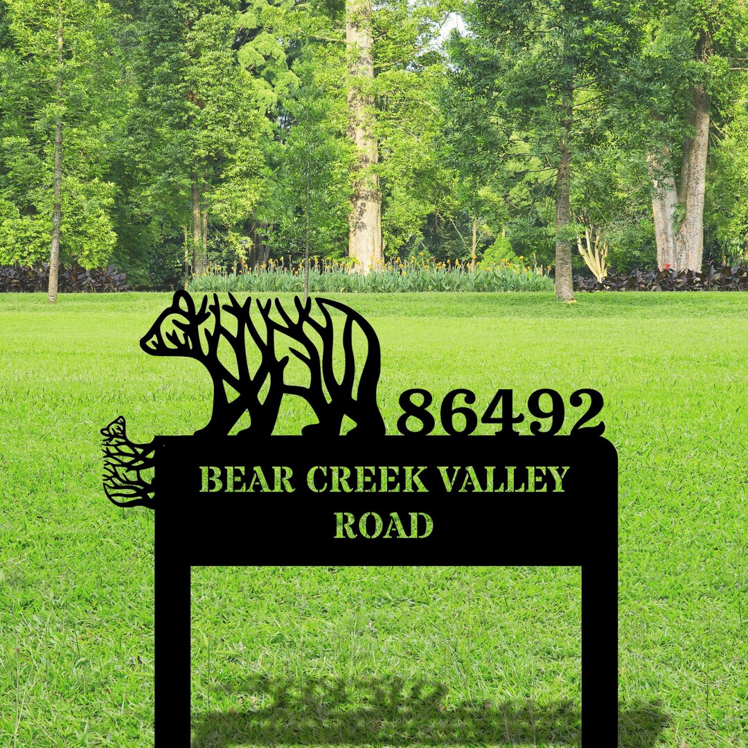 Tree Address Customized Bear Tree Address Stake Sign, Bear Cub Address Metal Sign ...