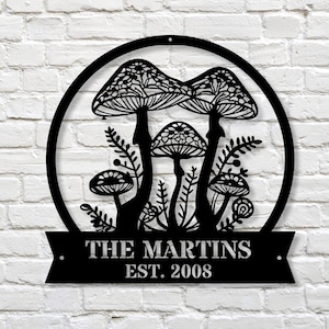 Personalized Mushroom Metal Wall Sign, Custom Name Wall art Decor, Last Name Sign Mushroom Themed Wall Art, Living room Decor Large Wall Art