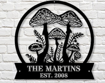 Personalized Mushroom Metal Wall Sign, Custom Name Wall art Decor, Last Name Sign Mushroom Themed Wall Art, Living room Decor Large Wall Art