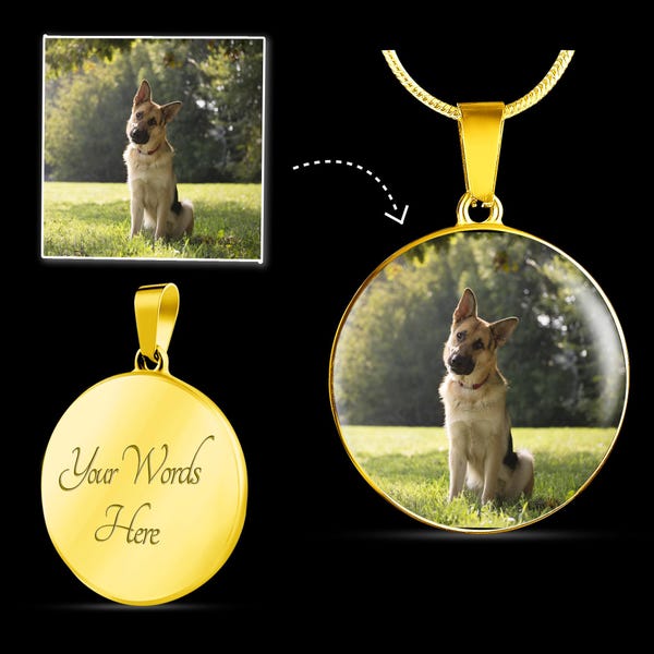 Pet Remembrance Bereavement Gift, Circle Photo Necklace, Loss of Pet Necklace, Dog Mom Gift, Custom Dog Photo Pendant Necklace, Pet Picture