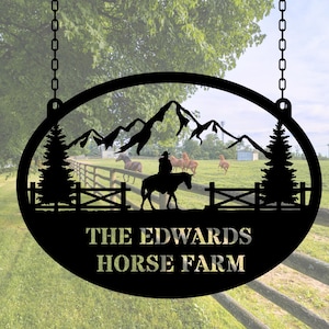 Personalized Horse Farm Metal Sign, Family Name Metal Hanging Sign, Metal Horse Sign, Horse Ranch Signs, Farm Address Metal Sign, Barn Sign