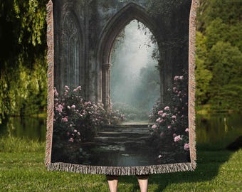 Forest Ruins Woven Blanket, Nature Blanket, Fantasy Throw Blanket, Mystical Forest Decor, Woodland Blanket, Cozy Throw, Gothic Forest Gift