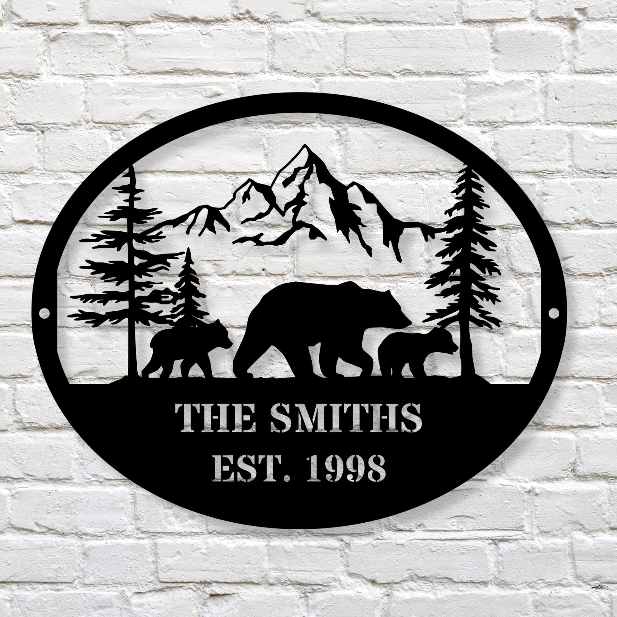Customized Bear Cubs Mountain Sign, Cabin Wall Decor, Bear Lover Sign, Established Metal Sign, Family Name Sign